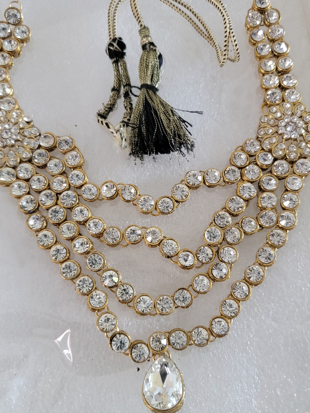 Gold-Tone Multi-Strand Crystal Statement Necklace - Clear